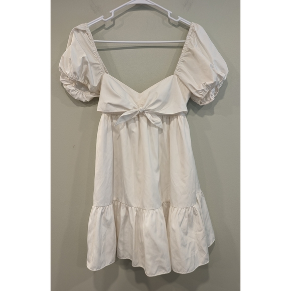 Amanda Uprichard Dresses & Skirts - Amanda Uprichard White Smocked Back Square Neck Puff Sleeve Babydoll Dress